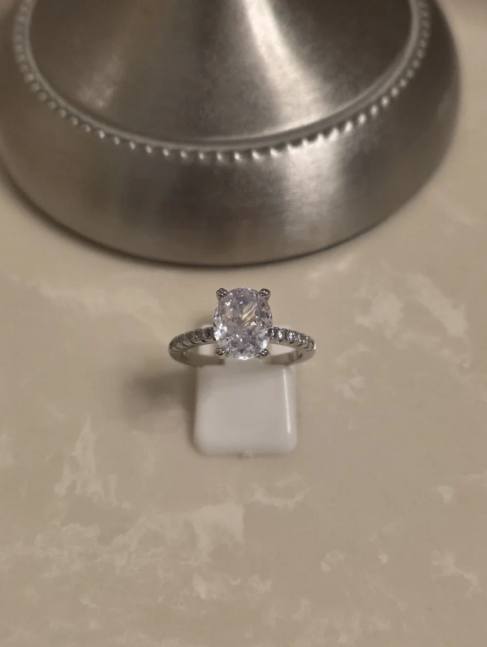 Silver and CZ Oval Cut Ring Size 8